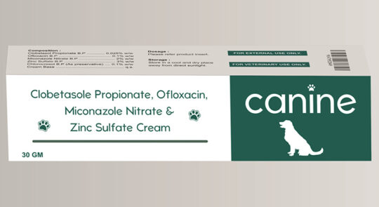 Canine (Clobetasole Propionate 0.025% w/w, Ofloxacin 0.1% w/w, Miconazole Nitrate 2% w/w & Zinc Sulfate 3% w/w Cream)