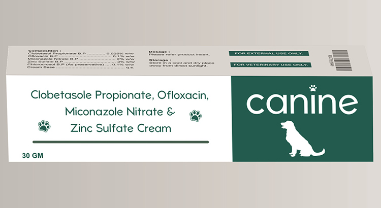 Canine (Clobetasole Propionate 0.025% w/w, Ofloxacin 0.1% w/w, Miconazole Nitrate 2% w/w & Zinc Sulfate 3% w/w Cream)