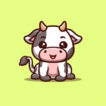 Cow Sitting Happy Cute Creative Kawaii Cartoon Mascot Logo